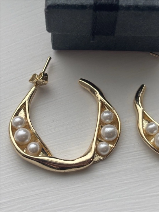 Jewelry - Gold Plated Pearl Hoop Earrings Organic Teardrop Statement Earring Chunky Modern